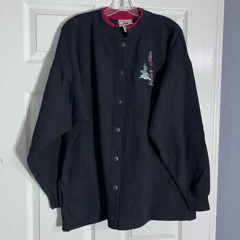 NWOT VNTG Top Stitch by Morning Sun Black Cardigan/Sweater Wmns 2XL Embroidered